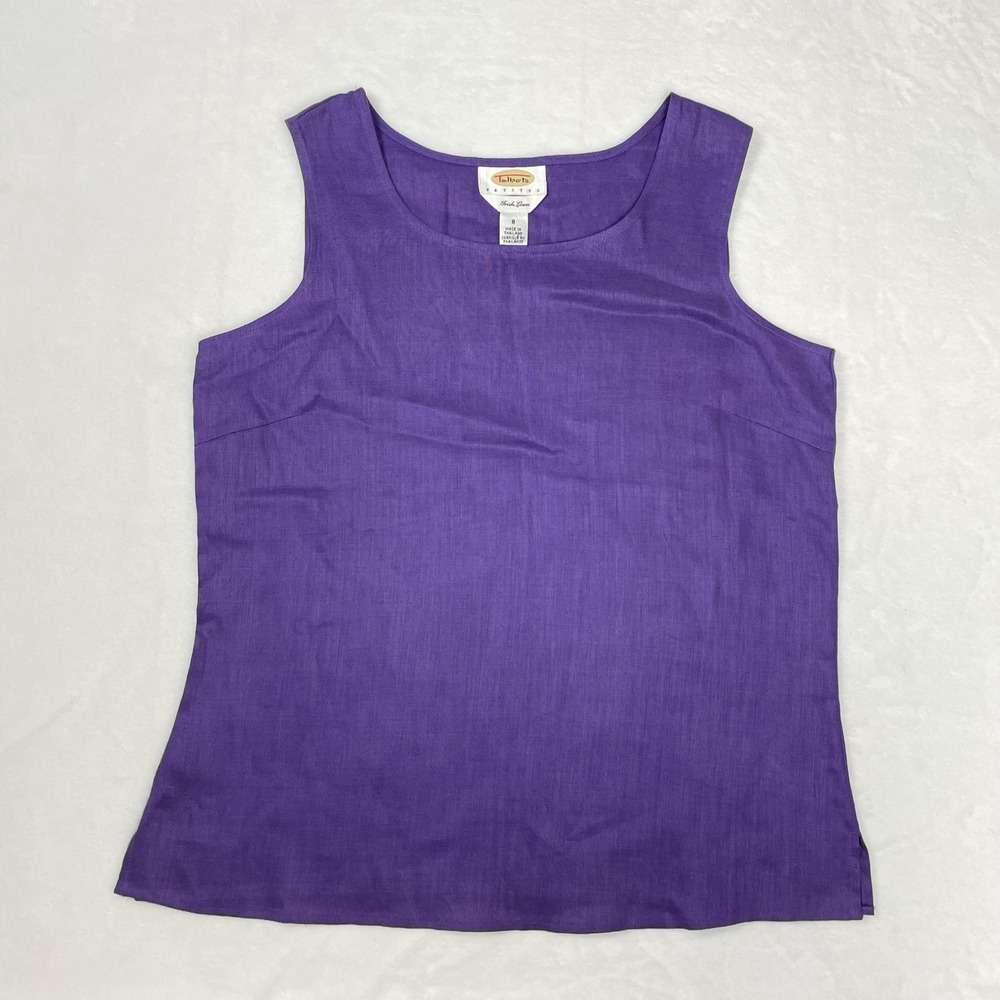 Talbots Tank Top Linen Women 8P Purple Excellent Sleeveless Shell Scoop Neck